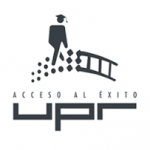 acceso al exito logo proyecto acceso al exito, colores balnco y negro, imagen graduando caminando , letras UPR