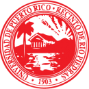 sello Recinto de Rio Piedras, redondo colores blanco y rojo, contiene año fundacion paisaje de palmas casa rayos sol