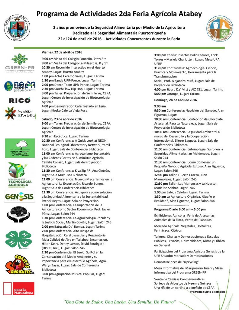 Programa de Actividades 2da Feria Agrícola Atabey