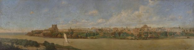 Vista panorámica de Santo Domingo. Oleo por Ramón Frade en la Dirección Nacional del Patrimonio Monumental. Vista panorámica de Santo Domingo. Oleo por Ramón Frade en la Dirección Nacional del Patrimonio Monumental.