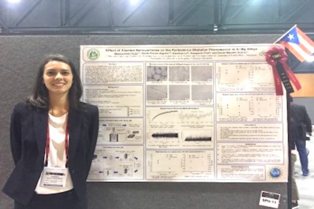 La estudiante Mónica A. Díaz Parés, del Departamento de Ingeniería Química (INQU) del Recinto Universitario de Mayagüez (RUM), obtuvo el primer lugar, en la categoría de materiales estructurales, durante la competencia de afiches científicos de la reunión anual The Minerals, Metals and Materials. Suministrada La estudiante Mónica A. Díaz Parés, del Departamento de Ingeniería Química (INQU) del Recinto Universitario de Mayagüez (RUM), obtuvo el primer lugar, en la categoría de materiales estructurales, durante la competencia de afiches científicos de la reunión anual The Minerals, Metals and Materials. Suministrada