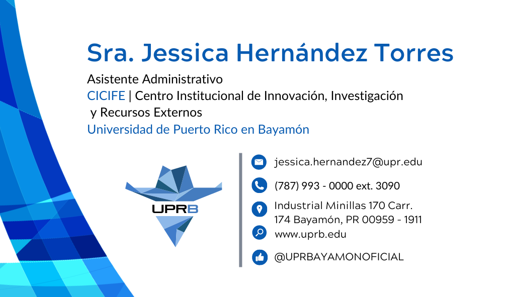 Tarjeta de Presentación UPRB - Jessica Hernández Torres, correo electrónico: jessica.hernandez7@upr.edu