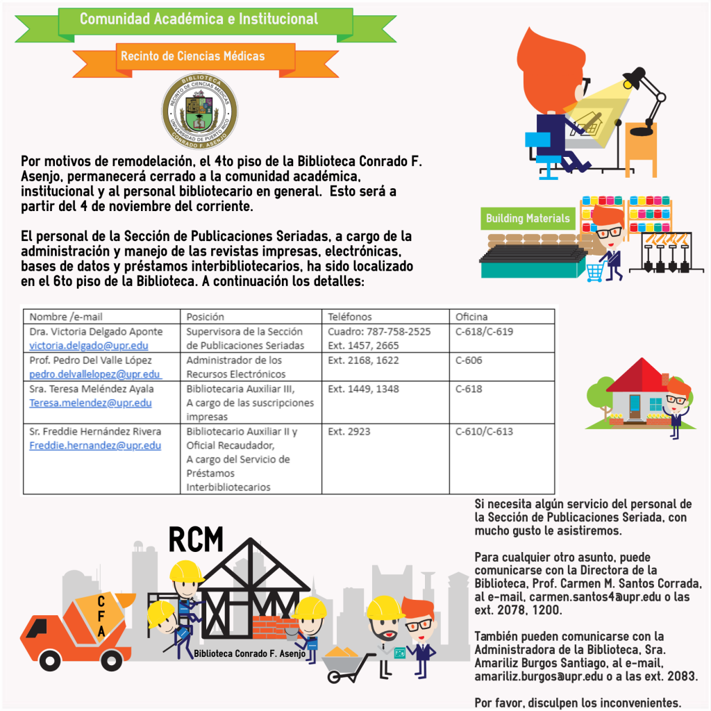 Aviso de Remodelación 4 noviembre 2019 Notificación remodelación del cuarto piso