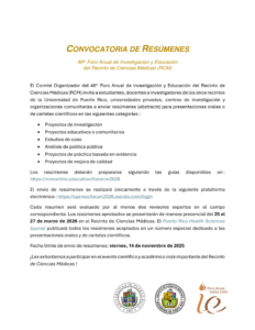 Convocatoria de resúmenes - Cuadragésimo Sexto Foro Anual de Investigación y Educación RCM.