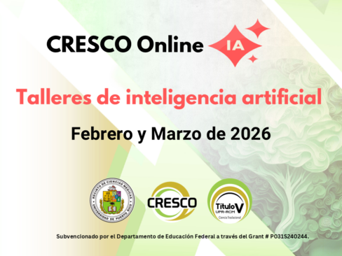 Banner de la promoción de los Talleres IA del CRESCO Online del Proyecto de Título 5 para febrero y marzo de 2026.