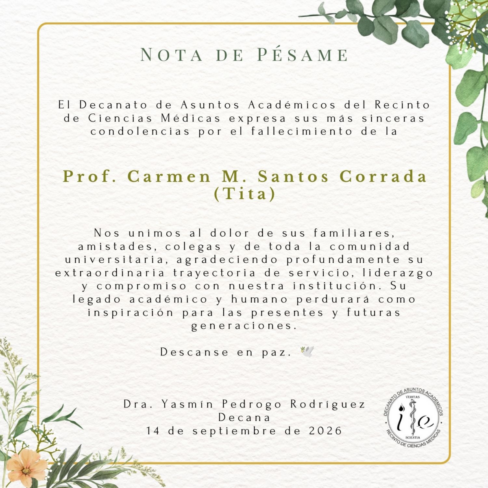NotadePésameTita Nota de pésame del Decanato de Asuntos Académicos.