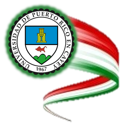 Arte con el Sello oficial de la UPR Cayey y un estela creada con la bandera de la UPR Cayey (tamaño pequeño)