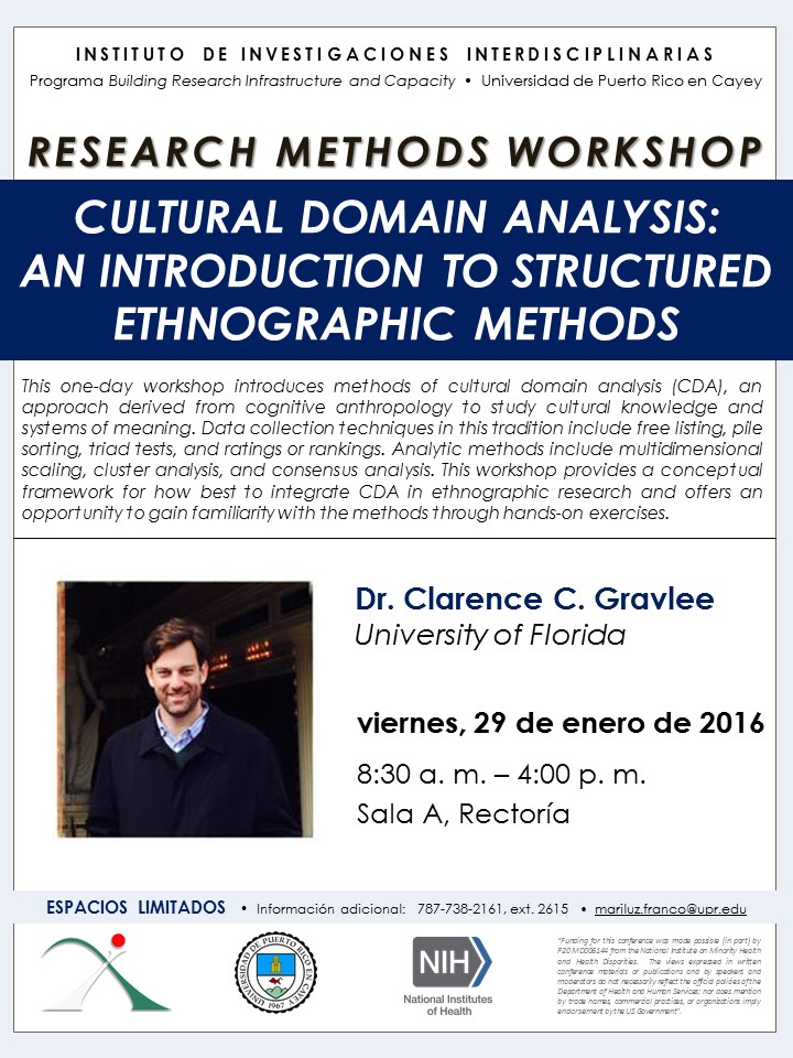 Imagen de promoción al taller: Cultural Domain Analysis: An Introduction to Structured Ethnographic Methods