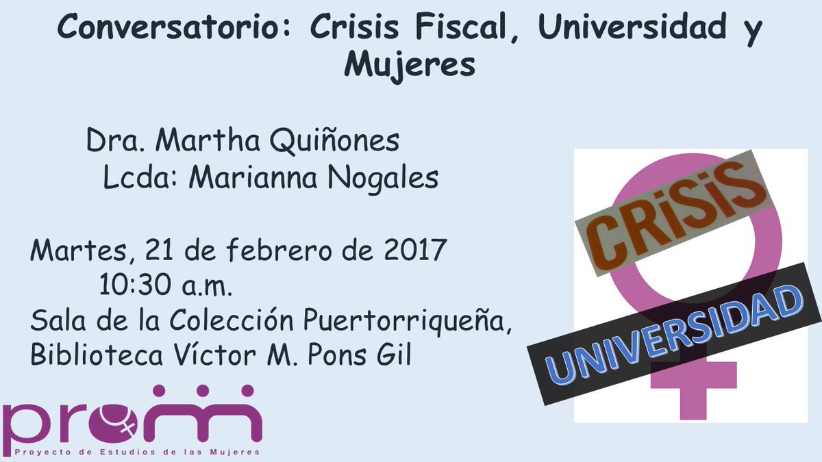 Promoción Conversatorio: Crisis Fiscal, Universidad y Mujeres