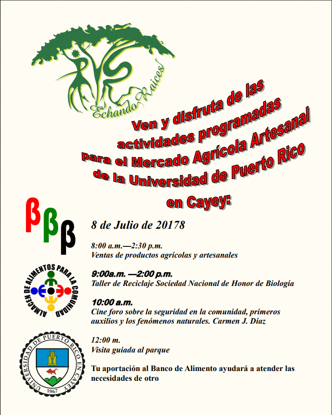 imagen del itinerario para el 8 de julio 2017 Mercado Agrícola UPR Cayey