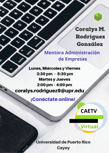 Imagen del Horario Coralys Rodríguez Mentora Adm Empresas CAETV UPR Cayey Septiembre 2020