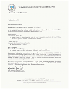 Imagen de la carta a la comunidad universitaria con felicitación a los estudiantes-atletas que participaron de la LAI.