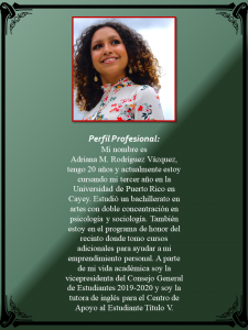 Imagen de Diseño Perfil Profesional Adriana Rodríguez Vázquez UPR CayeyTutora Inglés CAETV Agosto 2020
