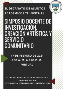 Imagen promoción de actividad Simposio Docente de Investigación, Creación Artística y Servicio Comunitario