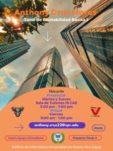 Imagen de Anthony J. Cruz Flores Tutor Contabilidad Básica 1 CAETV UPR Cayey Agosto 2023