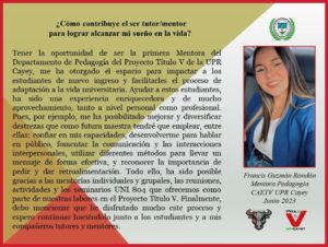 Imagen de Reflexión Francis Guzmán Rondón Mentora Pedagogía CAE TV UPR Cayey Junio 2023