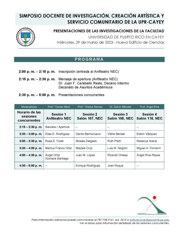 Programa - Simposio docente de investigación, creación artística y servicio comunitario de la UPR-Cayey
