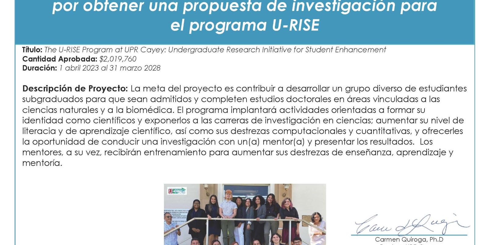 ¡Felicitamos al programa URISE por sus logros y esfuerzos!