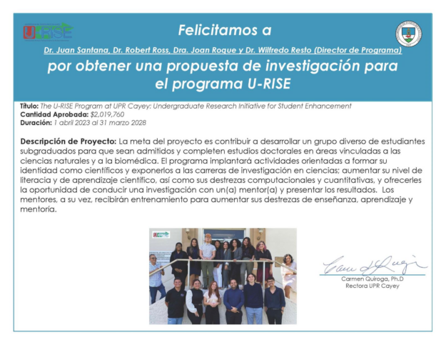 U-Rise_Felicitaciones ¡Felicitamos al programa URISE por sus logros y esfuerzos!
