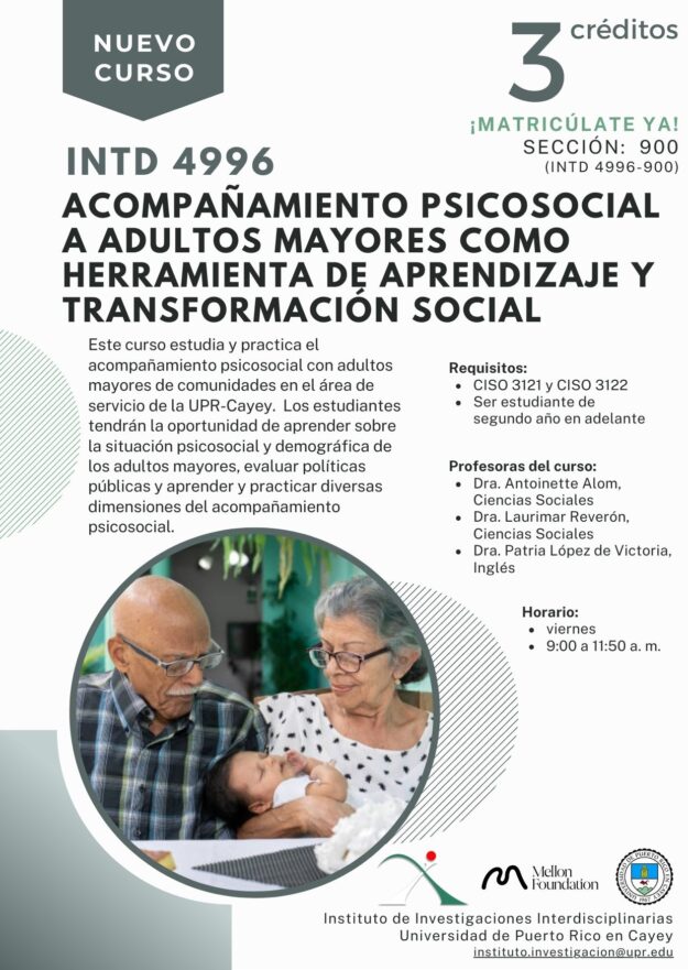 promo-curso-INTD4996_Alom-LópezdeVictoria-Laurimar promoción de curso interdisciplinario sobre acompañamiento psicosocial a adultos mayores para el semestre de enero a mayo 2024