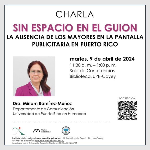 promo-charla-MRamirez promocion con información de actividad que contiene foto de mujer con espejuelos y chaqueta rosa
