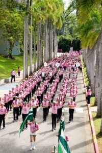 Otra vista aerea de la banda y abanderadas en la calle.