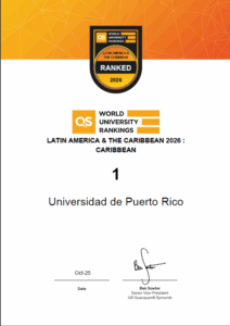 Afiche de QS World University Rankings mostrando que la Universidad de Puerto Rico es la número uno en el Caribe.