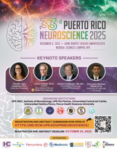 Afiche anunciando la Trigésima Tercera Conferencia de Neurociencia de Puerto Rico
