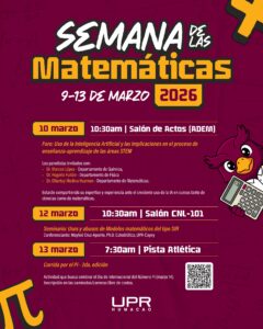 Afiche de la Semana de las Matemáticas. Se estará celebrando del 9 al 15 de marzo de 2026.