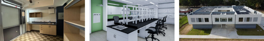 Varias fotos del resicampus, fachada, área de laboratorio, etc.