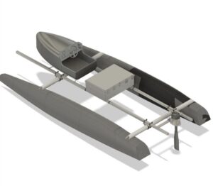 El bote solar diseñado por estudiantes del Recinto Universitario de Mayagüez y que se encuentra en preparación.